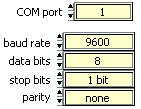 COM port,baud,databits,stop bits,parity controls