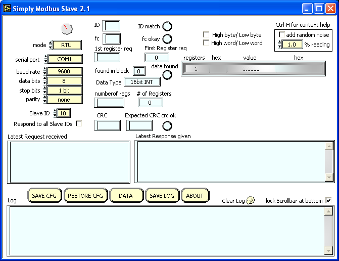 RTU Slave Tool - Main Window Screenshot
