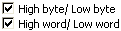 High byte/Low byte and High word/Low word check boxes